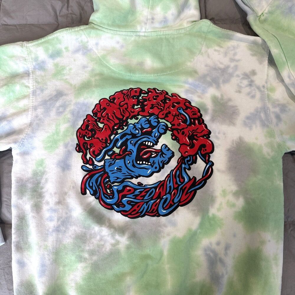 Santa Cruz Slime Balls Wheels Hoodie Mens S Tie Dye Skate Y2K Streetwear Skate